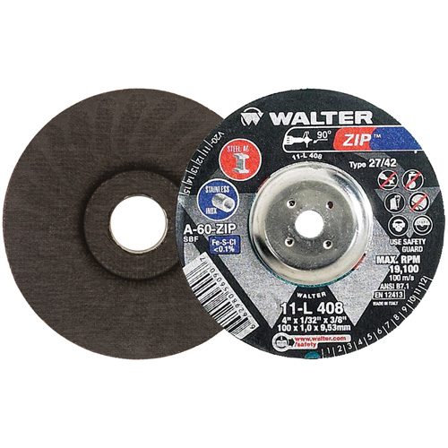 Zip Cutting and Grinding Wheel, 4" x 1/32", 3/8" Arbor, Type 27, 60 Grit, Aluminum Oxide Equipment World