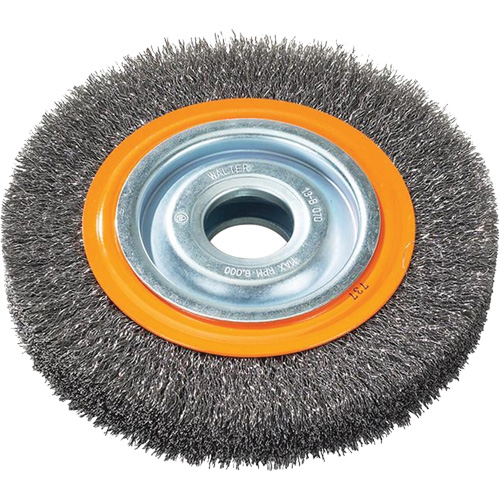 Crimped Wire Bench Wheel Brush, 6" Dia., 0.0118" Fill, 1/2" - 1/4" Arbor Equipment World