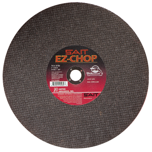 EZ-Chop&reg; Chop Saw Wheel, 14" x 3/32", 1" Arbor, Type 1, Aluminum Oxide, 4400 RPM Equipment World