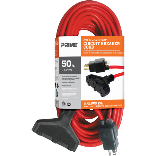 Vinyl Extension Cord, Outdoor, SJTW, 14/3 AWG, 15 A, 3 Outlet(s), 50' Equipment World