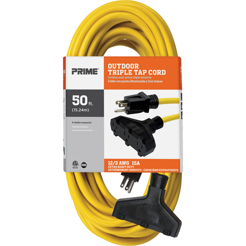 Vinyl Extension Cord, Outdoor, SJTW, 12/3 AWG, 15 A, 3 Outlet(s), 50' Equipment World