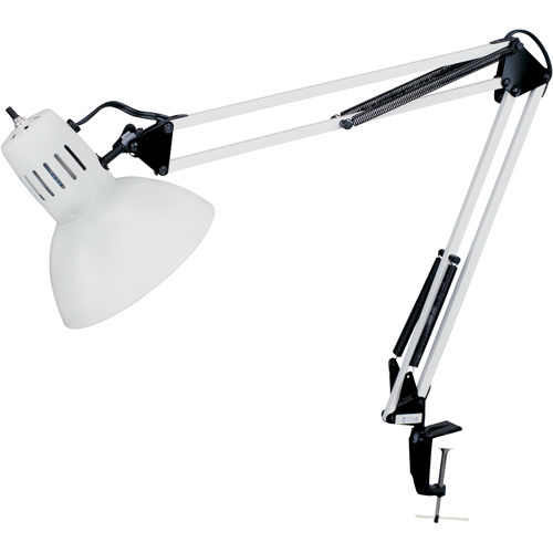 Swing Arm Clamp-On Desk Lamps, 100 W, Incandescent, C-Clamp, 36" Neck, White Equipment World