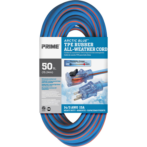 Cordon rallonge Arctic Blue, Toutes saisons, SJEOW, AWG 14/3, 15 A, 50' Equipment World