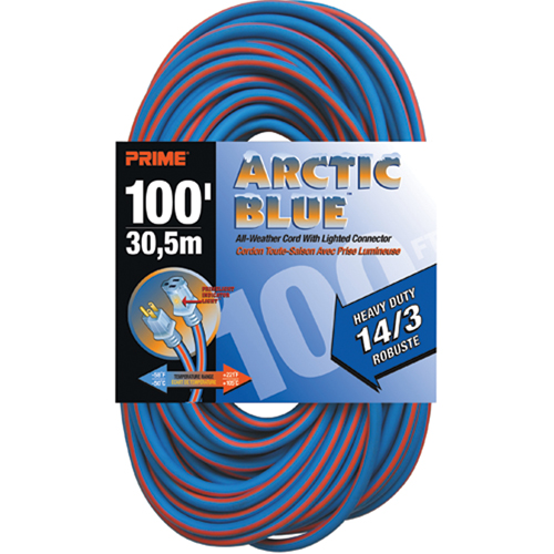 Arctic Blue Extension Cord, All-Weather, SJEOW, 14/3 AWG, 13 A, 100' Equipment World