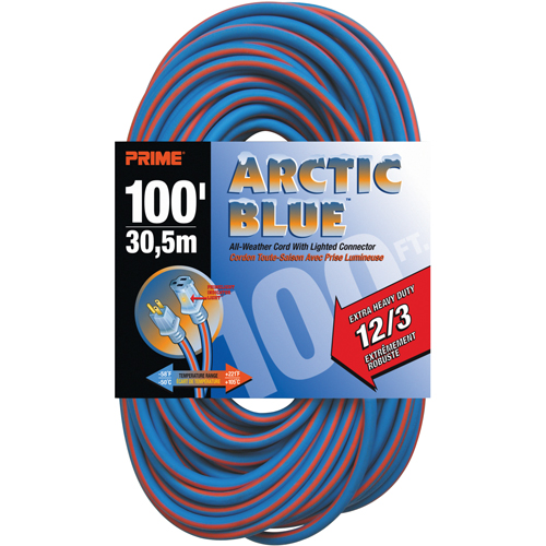 Cordon rallonge verrouillable toute saison en caoutchouc TPE Arctic Blue, Toutes saisons, SJEOW, AWG 12/3, 15 A, 100' Equipment World