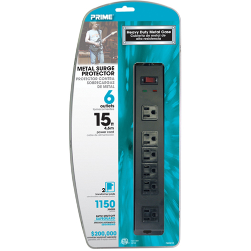 Surge Protector, 6 Outlets, 1150 J, 1875 W, 15' Cord Equipment World