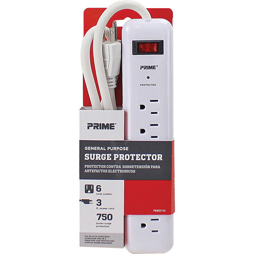 Surge Protector, 6 Outlets, 750 J, 1875, 3' Cord Equipment World
