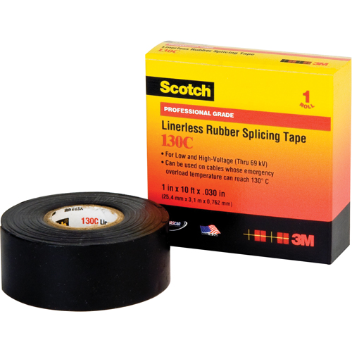Scotch&reg; Linerless Rubber Splicing Tape 130C, 25.4 mm (1") x 9.14 m (30'), Black Equipment World