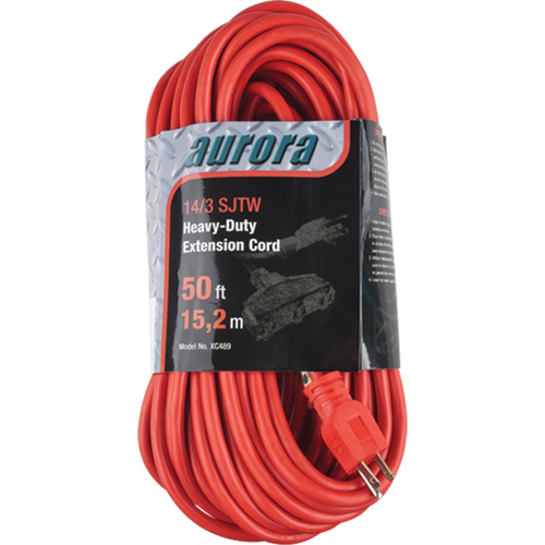 Vinyl Extension Cord, Outdoor, SJTW, 14/3 AWG, 15 A, 3 Outlet(s), 50' Equipment World