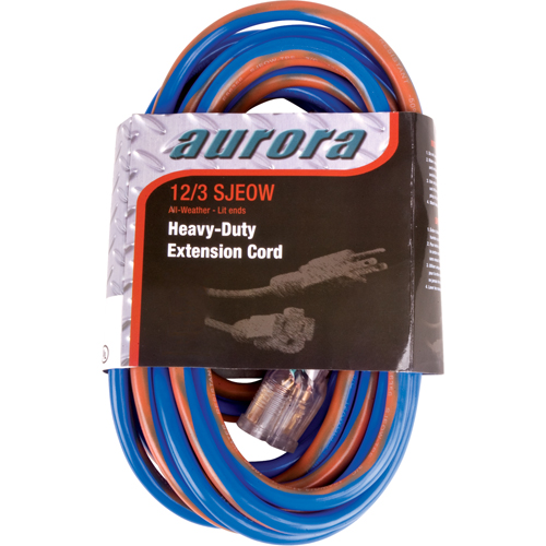 TPE-Rubber Extension Cord With Light Indicator, All-Weather, SJEOW, 12/3 AWG, 15 A, 50' Equipment World