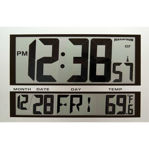 Jumbo Clock, Digital, Battery Operated, 16.5" W x 1.7" D x 11" H, Silver Equipment World