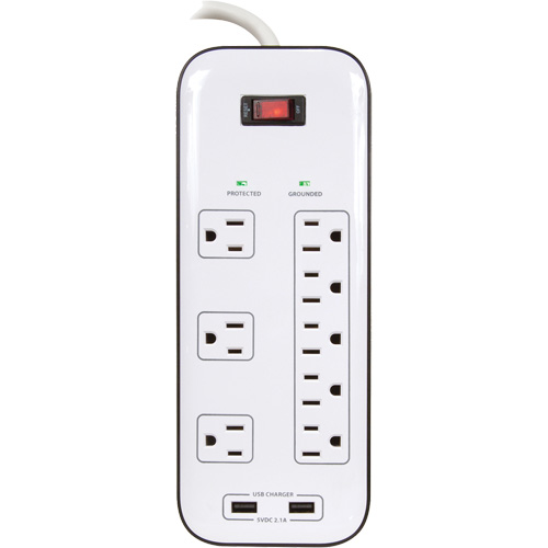 USB Charging Surge Protectors, 8 Outlets, 2400 J, 1875 W, 6' Cord Equipment World
