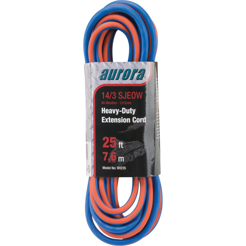 TPE-Rubber Extension Cord with Light Indicator, All-Weather, SJEOW, 14/3 AWG, 15 A, 3 Outlet(s), 25' Equipment World