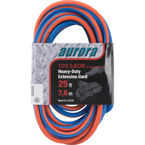 TPE-Rubber Extension Cord with Light Indicator, All-Weather, SJEOW, 12/3 AWG, 15 A, 3 Outlet(s), 25' Equipment World