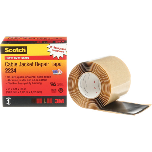 Scotch&reg; Cable Jacket Repair Tape, 51 mm (2") x 1.8 m (6'), Black, 60 mils Equipment World
