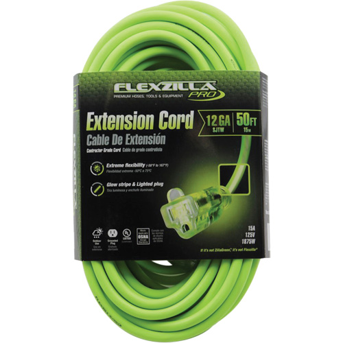 Flexzilla&reg; Pro Industrial Extension Cord, All-Weather, SJTW, 12/3 AWG, 15 A, 50' Equipment World