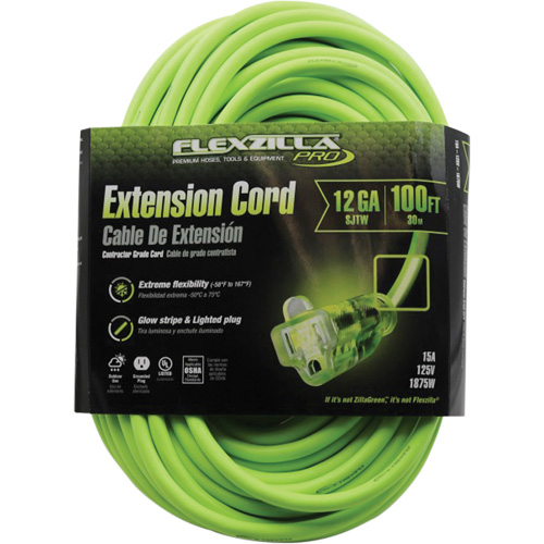Flexzilla&reg; Pro Industrial Extension Cord, All-Weather, SJTW, 12/3 AWG, 15 A, 100' Equipment World
