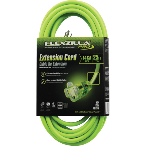 Flexzilla&reg; Pro Industrial Extension Cord, All-Weather, SJTW, 14/3 AWG, 15 A, 25' Equipment World