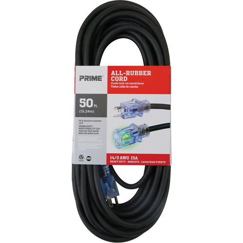 Cordon rallonge All-Rubber, Ext&eacute;rieur, SJOOW, AWG 14/3, 15 A, 50' Equipment World