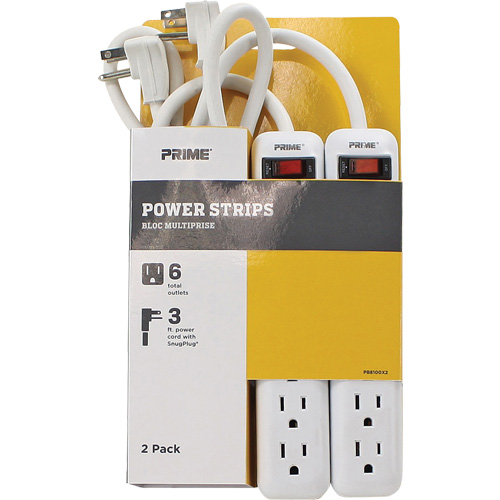 Power Strip 2-Pack, 6 Outlet(s), 3', 15 A, 1875 W, 125 V Equipment World