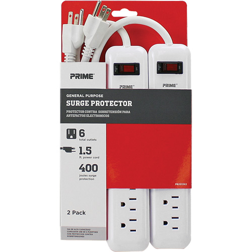 Surge Protector 2-Pack, 6 Outlets, 400 J, 1875 W, 1.5' Cord Equipment World