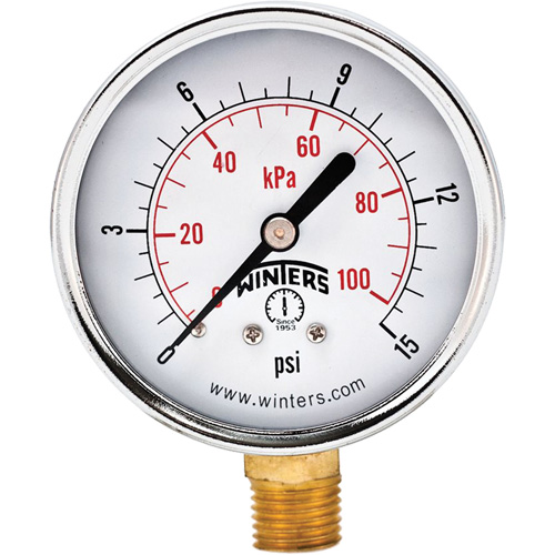 Economy Pressure Gauge, 2-1/2" , 0 - 15 psi, Bottom Mount, Analogue Equipment World