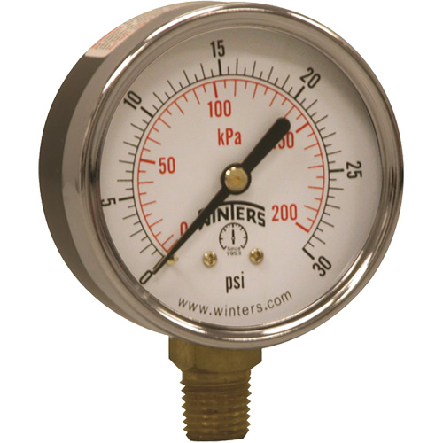 Economy Pressure Gauge, 2-1/2" , 0 - 30 psi, Bottom Mount, Analogue Equipment World