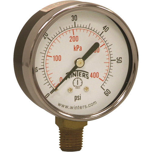 Economy Pressure Gauge, 2-1/2" , 0 - 60 psi, Bottom Mount, Analogue Equipment World