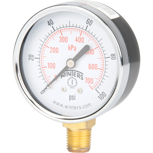 Pressure Gauge, 2-1/2" , 0 - 100 psi, Bottom Mount, Analogue Equipment World