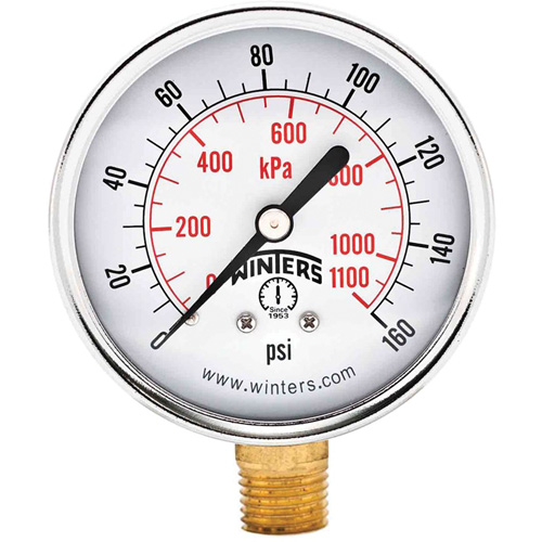 Economy Pressure Gauge, 2-1/2" , 0 - 160 psi, Bottom Mount, Analogue Equipment World