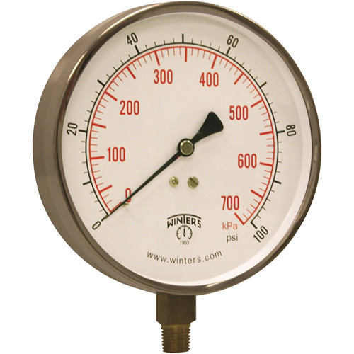 Contractor Pressure Gauge, 4-1/2" , 0 - 100 psi, Bottom Mount, Analogue Equipment World