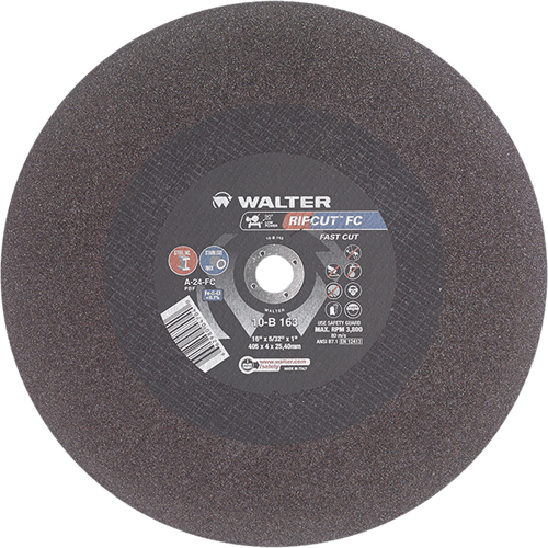Ripcut Stainless Steel & Steel Cut-Off Wheel for Stationary Saws, 16" x 5/32", 1" Arbor, Type 1, Aluminum Oxide, 3800 RPM Equipment World