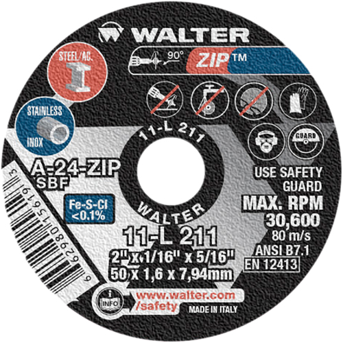 Zip Cut-Off Wheel, 2" x 1/16", 5/16" Arbor, Type 1, Aluminum Oxide, 5100 RPM Equipment World