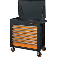 GSX Series Rolling Tool Cart with Tilt Top, 7 Drawers, 35" L x 20" W x 39" H, Black/Orange Equipment World