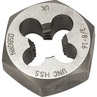 Hexagonal Rethreading Die, 7/10" Dia., 1/4"-28 Thread, High Speed Steel Equipment World
