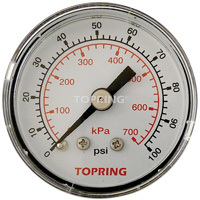 Pressure Gauge, 1-1/2" , 0 - 100 psi, Back Mount, Analogue Equipment World