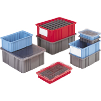 Divider Box&reg; Containers, Polyethylene, 10.8" W x 8.3" D x 2.5" H, Grey Equipment World