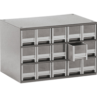 Modular Parts Cabinets, Steel, 15 Drawers, 17" x 10-9/16" x 3-1/16", Grey CA857 | Equipment World