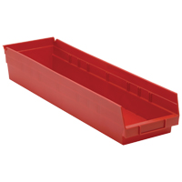 Shelf Bins, 6-5/8" W x 4" H x 23-5/8" D, Red, 50 lbs. Capacity Equipment World