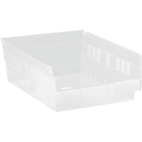 Shelf Bins, 8-3/8" W x 4" H x 11-5/8" D, Clear, 30 lbs. Capacity Equipment World