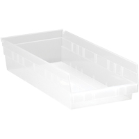 Shelf Bins, 8-3/8" W x 4" H x 17-7/8" D, Clear, 40 lbs. Capacity Equipment World