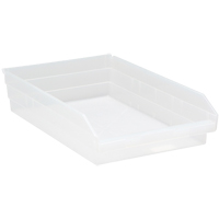 Shelf Bins, 11-1/8" W x 4" H x 17-7/8" D, Clear, 40 lbs. Capacity Equipment World