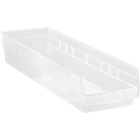 Shelf Bins, 6-5/8" W x 4" H x 23-5/8" D, Clear, 50 lbs. Capacity Equipment World