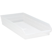 Shelf Bins, 11-1/8" W x 4" H x 23-5/8" D, Clear, 50 lbs. Capacity Equipment World