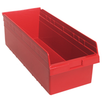 Store-Max Shelf Bins, 11-1/8" W x 8" H x 23-5/8" D, Red, 68 lbs. Capacity Equipment World