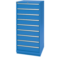 Drawer Cabinets, 9 Drawers, 28-1/4" W x 28-1/2" D x 59-1/2" H, Bright blue Equipment World