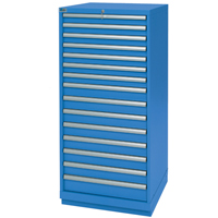 Drawer Cabinets, 15 Drawers, 28-1/4" W x 28-1/2" D x 59-1/2" H, Bright blue Equipment World