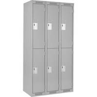 Clean Line Lockers, 2 -tier, Bank of 3, 36" x 18" x 72", Steel, Grey, Rivet (Assembled) Equipment World