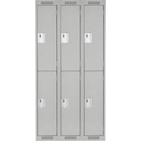 Clean Line Lockers, 2 -tier, Bank of 3, 36" x 18" x 72", Steel, Grey, Rivet (Assembled) Equipment World