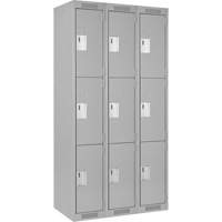 Clean Line Lockers, 3 -tier, Bank of 3, 36" x 18" x 72", Steel, Grey, Rivet (Assembled) Equipment World